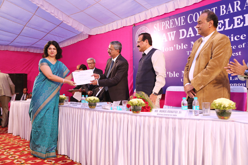 Conferred law day award 2015 by Chief Justice of India on Law Day